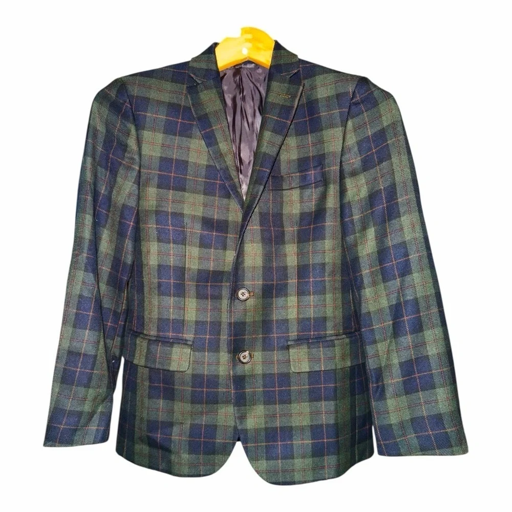 Lauren Ralph Lauren Green Plaid Tailored Blazer Mens XS Boys 14R Preppy Academia